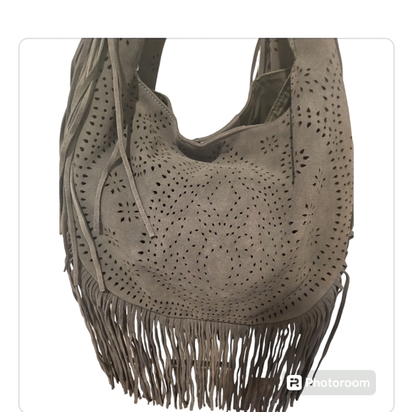 🥳SOLD🥳Johnny Was Elodie Laser Cut Suede Leather Fringe Shoulder Hobo Bag - Picture 3 of 15